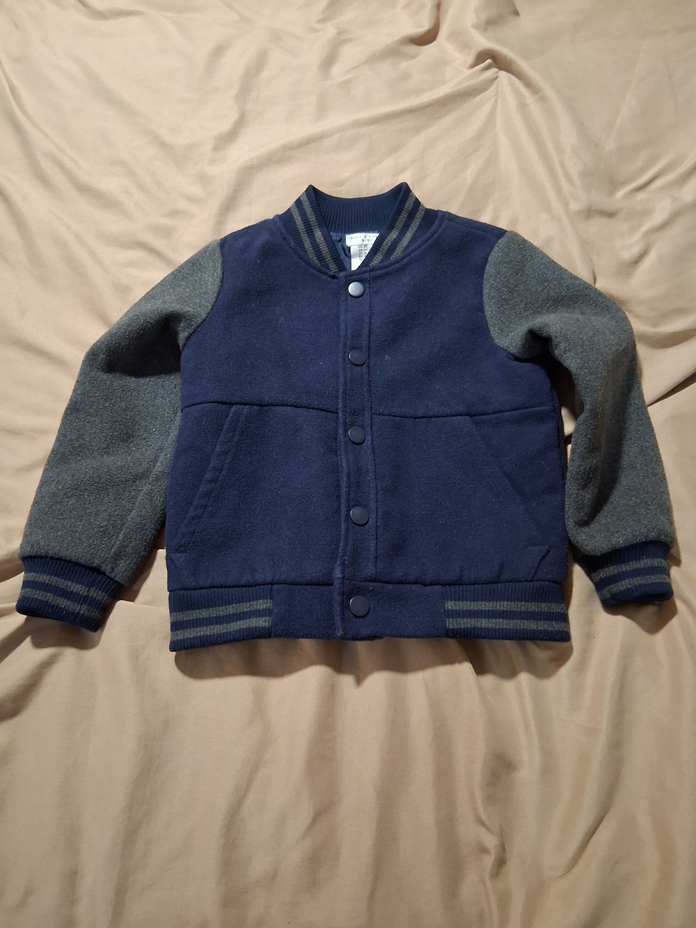 Max Studio Baby Navy Gray Kids Bomber Jacket Boy Toddler Snap Button Classic 3T